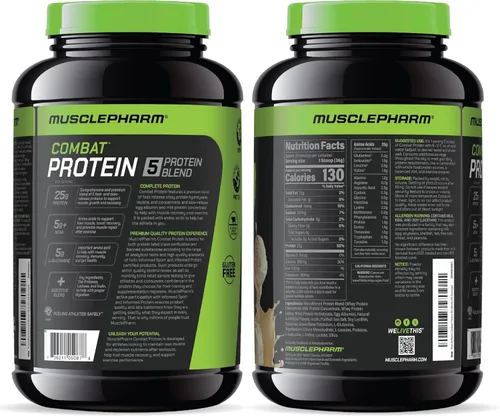 Miniatura 9 de MusclePharm - Proteína en polvo de combate, sabor a vainilla, alimenta los músculos para entrenamientos productivos, 5 fuentes de proteína