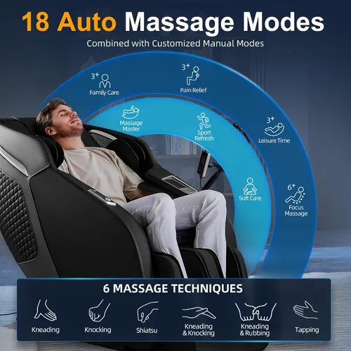 Miniatura 3 de Silla de masaje 4D de cuerpo completo de lujo, reclinable Shiatsu de gravedad cero SL-Track, 18 modos automáticos y 6 técnicas de masaje