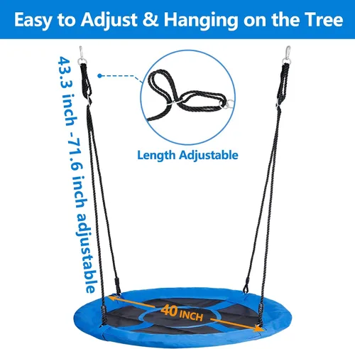 Miniatura 6 de SUPER DEAL Columpio de Árbol de 40 Pulgadas, Columpio Platillo Volador para Niños al Aire Libre, Capacidad de Peso de 800 Libras, Tela Textilene