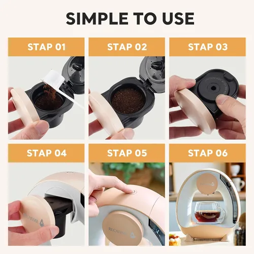Miniatura 5 de Cafetera de una sola porción para cápsulas K Cup y café molido/té, preparación rápida en 2 minutos, cafetera 2 en 1 con un botón, tamaños de Champán