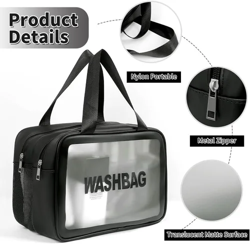 Miniatura 7 de Bolsa de lavado para mujeres y hombres, bolsa de aseo de viaje de gran capacidad con ventana translúcida mate y bolsillos húmedos/secos, organizador