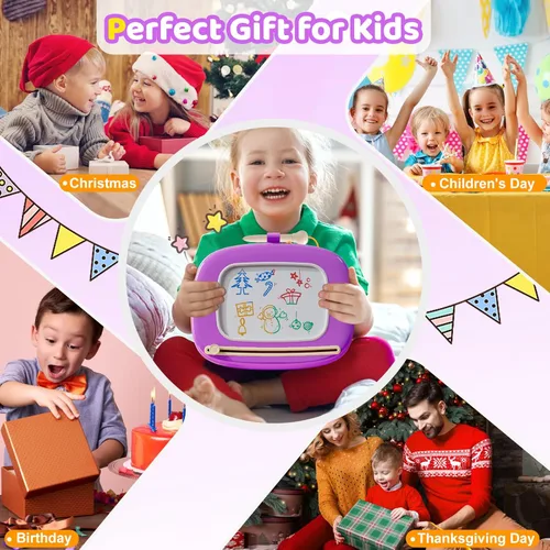Miniatura 5 de Kikidex Juguetes para niños pequeños de 1 a 3 años, tablero magnético de dibujo, almohadilla de tablero de garabatos, juguetes educativos y de Morado