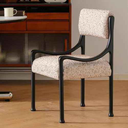 Miniatura 7 de sillas de comedor Silla de comedor retro de madera con respaldo tapizado y asiento curvos reposabrazos cocina moderna