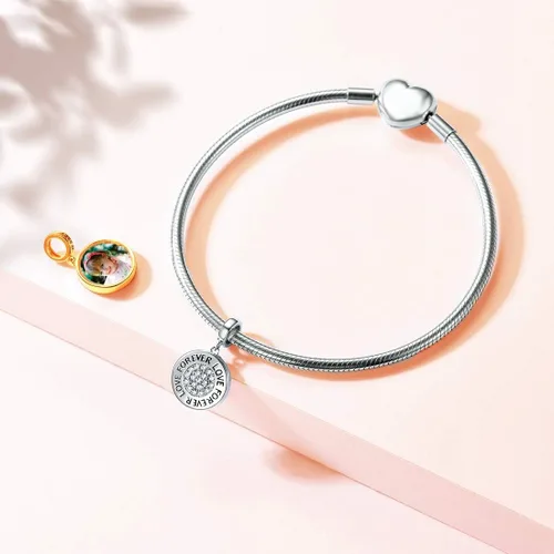 Miniatura 21 de Custom4U Photo Charms for Bracelets 925 Sterling Silver/Gold Plated Heart/Tree of Life/Round Charm Bead Personalized with Picture Custom
