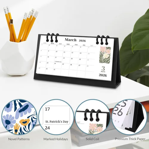 Miniatura 2 de Calendario de Escritorio Pequeño 2025-2026, Mini Calendario de Escritorio de Flores (Desde Junio 2025 hasta Diciembre 2026) Calendario de Escritorio