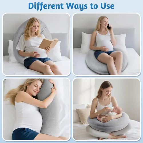 Miniatura 6 de SweetSlubr Almohada corporal, almohadas de embarazo para dormir, almohada de maternidad en forma de C para mujeres embarazadas con firmeza