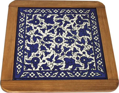 Miniatura 4 de Holy Land Market Salvamanteles de cerámica Model I - Plato caliente extragrande para cocina - Diseño de flores azules, 9.8 in (9.75 pulgadas)