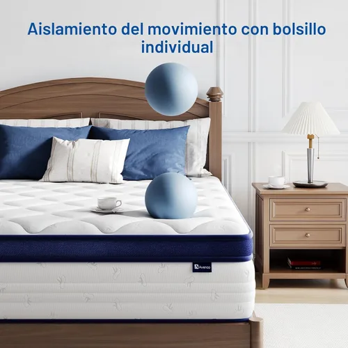 Miniatura 4 de Avenco Colchón tamaño Queen de 12 pulgadas con resortes embolsados individuales inteligentes para aliviar el dolor de espalda, tela hipoalergénica