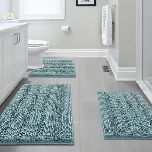 H.VERSAILTEX Juego de 3 alfombras de baño gruesas a rayas para baño, antideslizantes, suaves, absorbentes, para bañera, ducha e inodoro (17 x 24