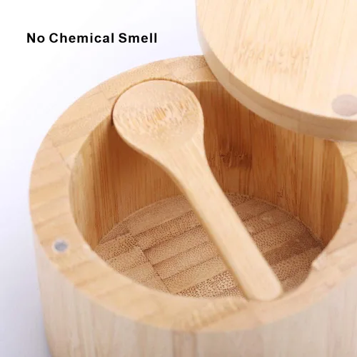 Miniatura 7 de KITCHENDAO Caja de cuenco de sal y pimienta de bambú, doble capacidad de 7 onzas y sótano de sal de bambú, 6 onzas