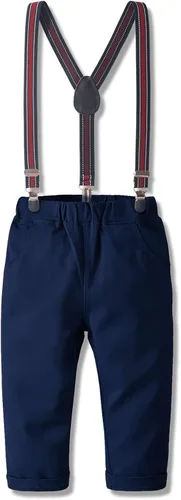 Miniatura 7 de Yilaku Ropa de vestir para niño, conjunto de traje formal con corbatín y pantalones de tirantes, trajes de niño para niño pequeño, trajes