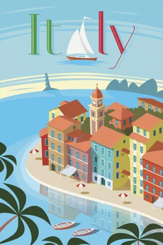 Miniatura 2 de Póster de arte de viaje retro de Portofino Italia laminado de borrado en seco, 12 x 18 pulgadas