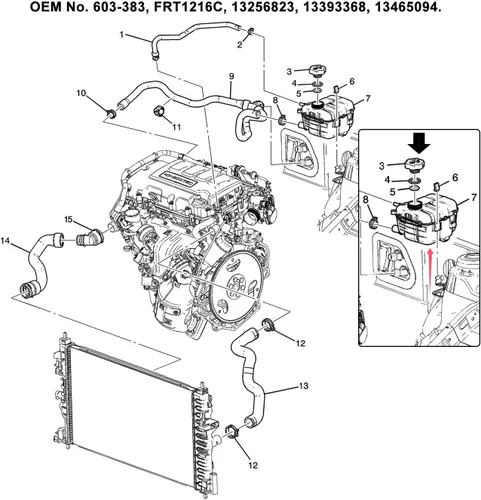 Miniatura 4 de Tanque de depósito de refrigerante compatible con Chevy Cruze 2011-2016 1.4L 2016 Chevy Cruze Limited 1.4L 603-383 13465094 con 1 manguera
