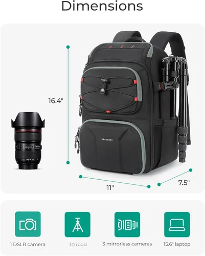 Miniatura 5 de BAGSMART Bolsa para cámara para fotógrafos, bolsa profesional para cámara compatible con portátiles de hasta 15.6 pulgadas, estuche para cámara