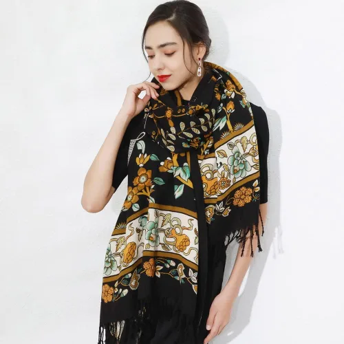 Miniatura 204 de DANA XU Manta de pashmina extragrande 100% de lana merina, bufanda de viaje, bufanda de cachemira para mujer, otoño e invierno, chal de gran