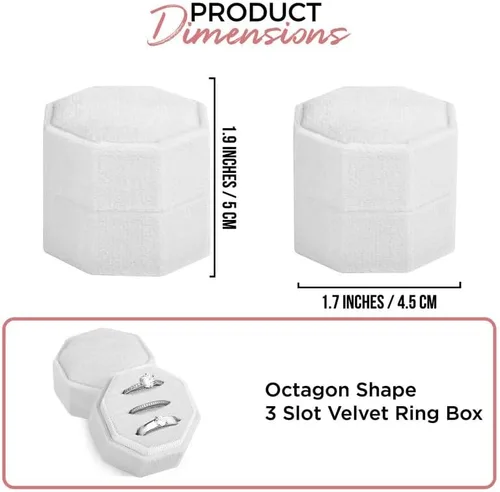 Miniatura 2 de NIMSIN Caja de terciopelo para anillos de alta calidad para ceremonia de boda con tapa desmontable, elegante y bonita caja para anillos de boda, 3