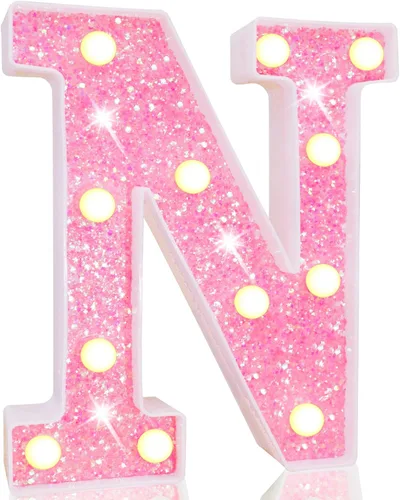 Miniatura 44 de Pooqla Luces de números de marquesina, números de luz rosa para niñas de 10.º cumpleaños, funciona con pilas, luz nocturna de número con purpurina
