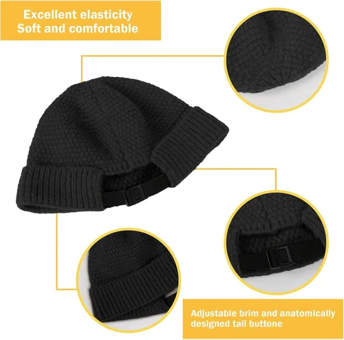 Miniatura 5 de Sombreros sin ala para hombre, gorro Docker, gorro de calavera, unisex, cálido, para invierno, ajustable, hebilla de cuero
