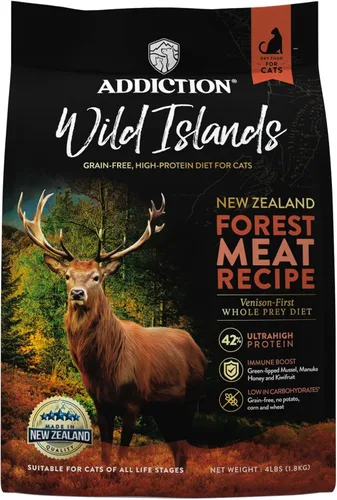 Addiction Wild Islands Forest Meat - Alimento seco para gatos, receta de venado premium con fórmula alta en proteínas y sin granos para la nutrición
