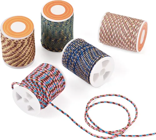 Miniatura 8 de Beadthoven - Cuerda trenzada de 0.069 pulgadas, 25.8 yardas de colores, cuerda metálica para anudar china, cuerda de macramé, cuerda de arcoíris