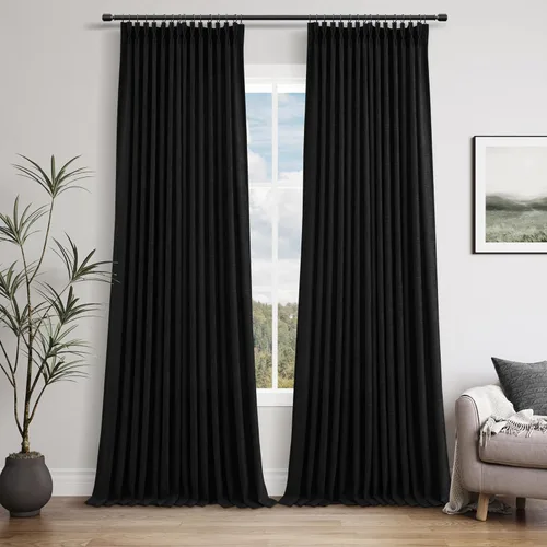 Miniatura 82 de Juego de 2 paneles de cortinas de ventana de cocina beige de 24 pulgadas de largo, con textura de lino, plisadas, filtrantes de luz, semi pequeñas