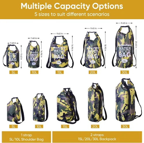 Miniatura 3 de Bolsa seca impermeable de 5L/10L/15L/20L/30L Mochila de almacenamiento en seco con funda para teléfono, botella de agua plegable, gafas de sol