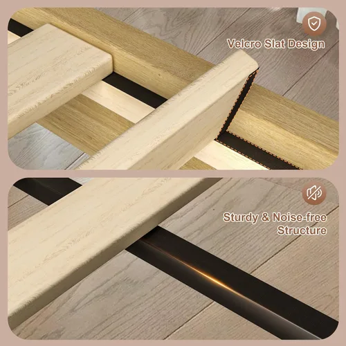 Miniatura 4 de VECELO Marco de Cama Matrimonial Tapizado Camas Plataforma con Cabecera de Algodón y Lino Ajustable en Altura, Listones de Madera Resistente, 6