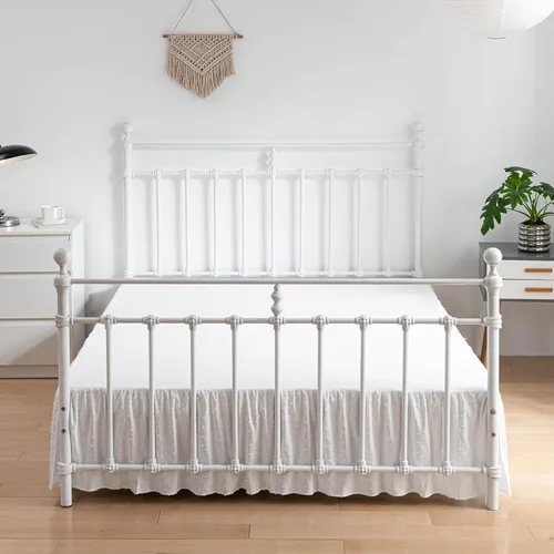 Miniatura 11 de Falda de cama de lunares copetudos, falda de cama con volantes tamaño King con esquinas divididas, faldas de cama con volantes de 14 pulgadas