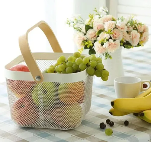 Miniatura 7 de AJIODA Cesta de acero de malla metálica, cesta organizadora de almacenamiento, cesta de cocina colgante multifuncional, cesta de frutas con mango