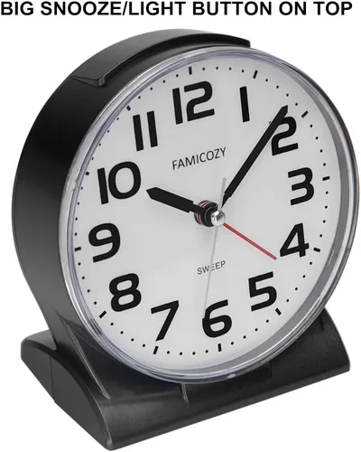 Miniatura 3 de FAMICOZY Reloj despertador analógico sin tictac de 4.5 pulgadas, silencioso, legible para personas mayores, fácil de configurar, alarma de aumento