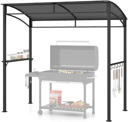 Miniatura 10 de Tangkula - Cenador de parrilla de 7 pies, toldo para barbacoa de patio con estante de servicio y ganchos de almacenamiento, refugio curvo para Café