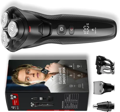 Rategist Afeitadora eléctrica inalámbrica para hombres, afeitadora 3 en 1 resistente al agua para barba, nariz y patillas con motor de velocidad