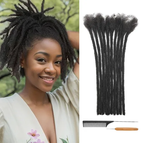 Miniatura 23 de Extensiones de Rastas de Cabello Humano 0.4cm de Grosor 4 Pulgadas 20 Hebras 100% Cabello Humano Real para Hombres/Mujeres/Niños Completamente