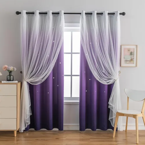 Miniatura 15 de Cortinas opacas con estrellas de Anytime para habitaciones de niñas, cortina de princesa para habitación de hija, ventana de dormitorio