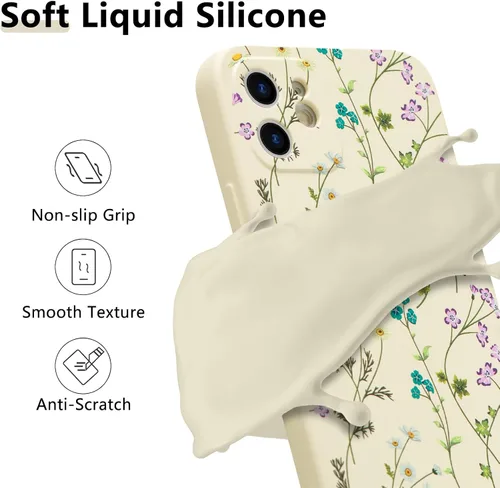 Miniatura 2 de RALEAVO Funda Floral para iPhone 12, Cubierta de Silicona Líquida con Bonito Patrón de Rama de Flores para Niñas y Mujeres, Funda Protectora de Goma