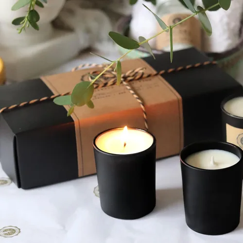 Miniatura 4 de SHOWIN Tarros gruesos para hacer velas, 16 unidades, tarros vacíos de 7 onzas con tapas de madera para hacer velas, contenedor de muestra, negro mate