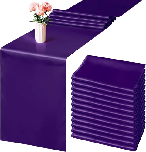 Miniatura 22 de Aneco Paquete de 4 caminos de mesa de satén de 12 x 108 pulgadas de largo, seda brillante y tela suave, camino de mesa para fiesta de banquete