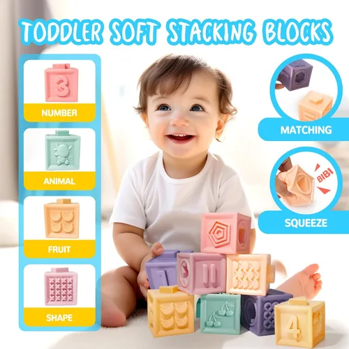 Miniatura 3 de Juguetes Montessori para bebés de 0-3-6-12 meses, juguetes 6 en 1 para bebés de 4, 5, 6, 7, 8, 9 meses, juguetes apilables de bloques para bebés