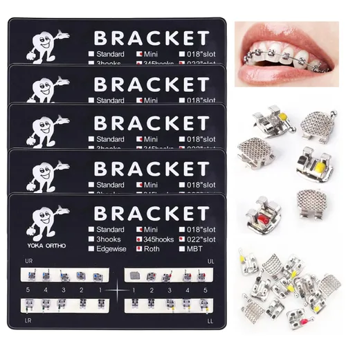 VEZE Soportes dentales, 5 juegos de 100 piezas Mini Roth 022 ranura 345 ganchos, unido, compatible con MBT, unisex, uso en interiores, tema de salud
