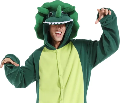 Miniatura 6 de dressfan Disfraz de dragón de Triceratops de animal, disfraz de dinosaurio, Navidad, Halloween, cosplay, pijama, unisex, para adultos y adolescentes
