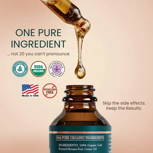 Miniatura 3 de Live Fraiche Suero de pestañas de aceite de ricino orgánico para el crecimiento del cabello, suero de crecimiento de pestañas de cejas 100% puro