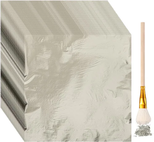 Cunhill 150 hojas plateadas, hojas de papel de aluminio con pincel dorado para manualidades de arte y proyectos de bricolaje, pintura, uñas,
