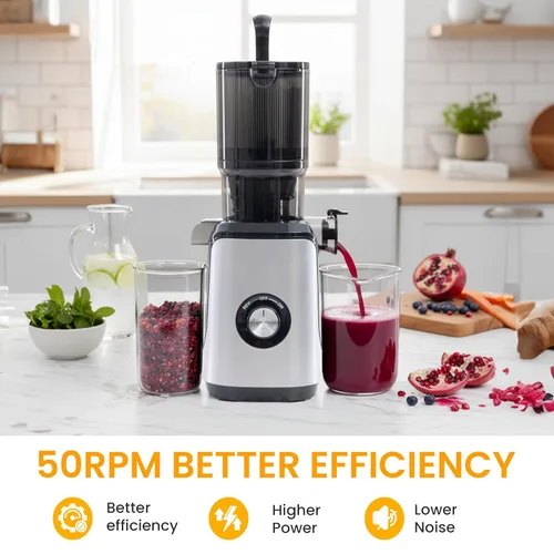 Miniatura 2 de HealSmart Exprimidor de prensa en frío, máquinas exprimidoras de masticación lenta con canal de alimentación ancho, se adapta a frutas y verduras