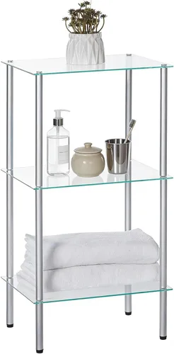 Miniatura 9 de HOOBRO Estante de cristal, unidad de estante de pie de baño de 3 niveles, estante de vidrio templado para espacio pequeño, organizador de soporte