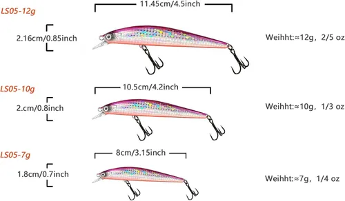 Miniatura 2 de Minnow - Juego de señuelos de pesca, cebos duros con colores vibrantes para trucha, lubina, perca, ideal para pesca de arroyo y lago, 5 piezas