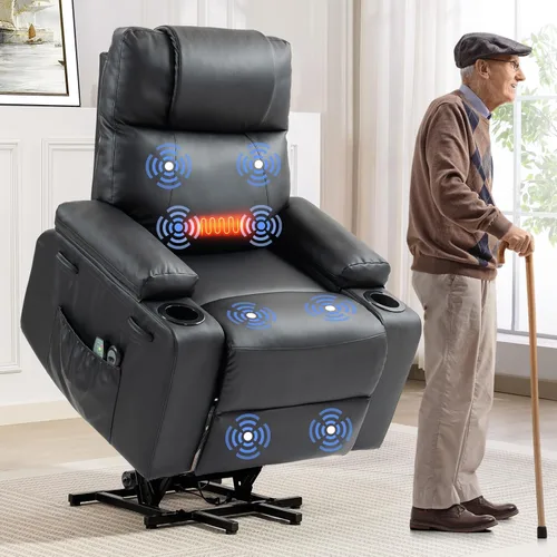 Miniatura 11 de Silla Reclinable con Elevador Eléctrico para Personas Mayores con Masaje y Calor, Sillón Reclinable Eléctrico de Cuero PU Ajustable 160° con Control