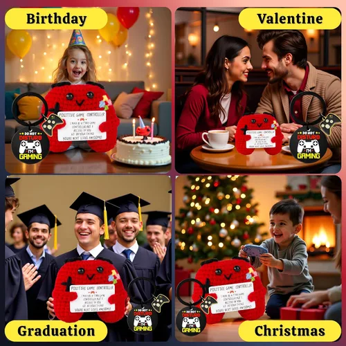 Miniatura 7 de Regalos para jugadores, controlador de juego de ganchillo positivo y llavero inspirador, idea de regalo única para adolescentes, juego de regalo