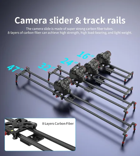 Miniatura 6 de Zecti Estabilizador de cámara deslizante de 16 "/40 cm Carril de fibra de carbono ajustable para cámara DSLR Video Movie Fotografía Videocámara