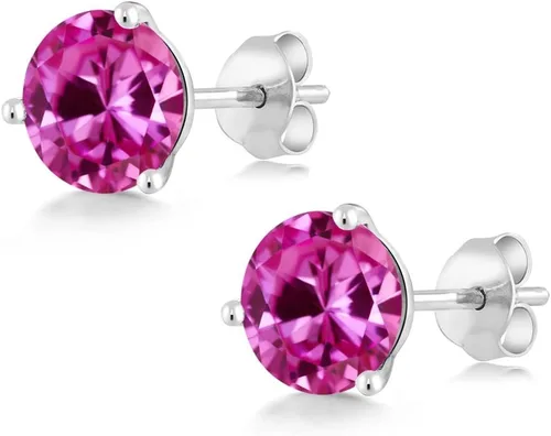 Miniatura 160 de Gem Stone King Aretes de oro de 14 quilates, 0.236 in, piedra natal redonda, Martini, 3 puntas, aretes de oro para mujer
