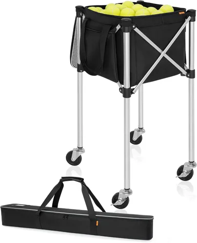 Miniatura 6 de Carrito plegable para pelotas de tenis con capacidad para 180 pelotas de tenis con ruedas, carros de enseñanza deportivos con bolsa
